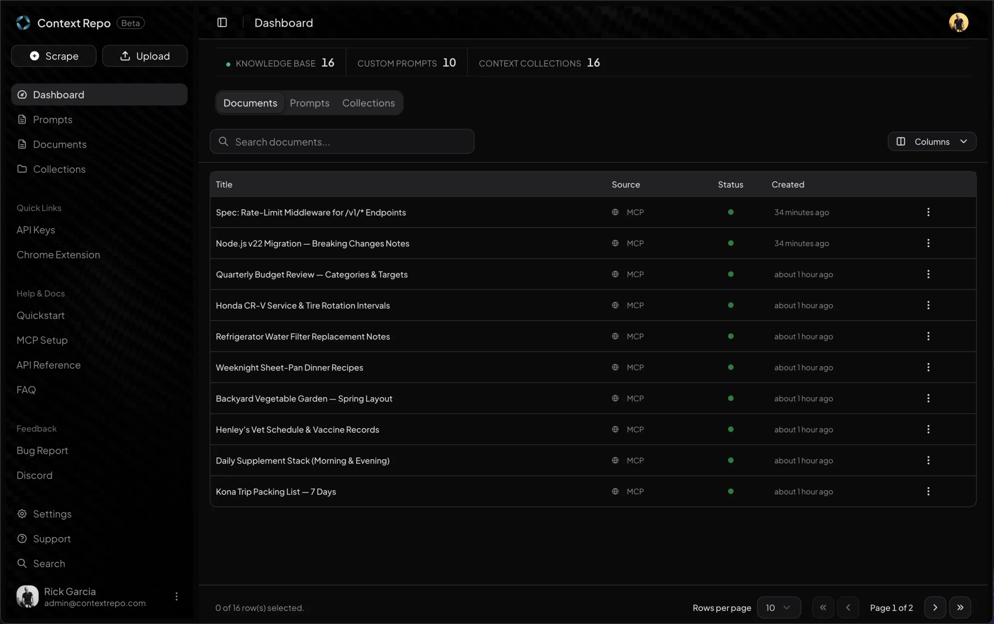 Agent context repo dashboard — unified prompts, documents, and collections for ChatGPT, Claude, and Cursor