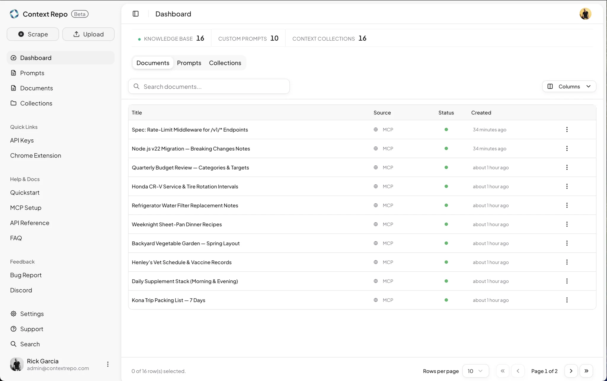 Agent context repo dashboard — unified prompts, documents, and collections for ChatGPT, Claude, and Cursor