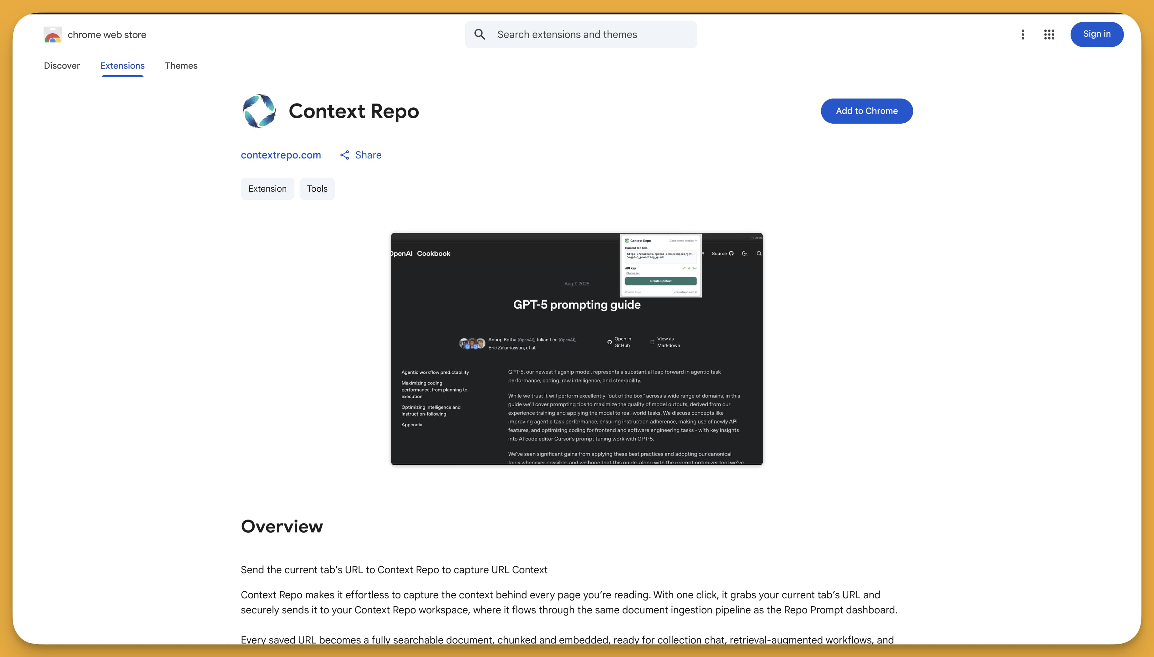 Context Repo Chrome Extension capturing a webpage